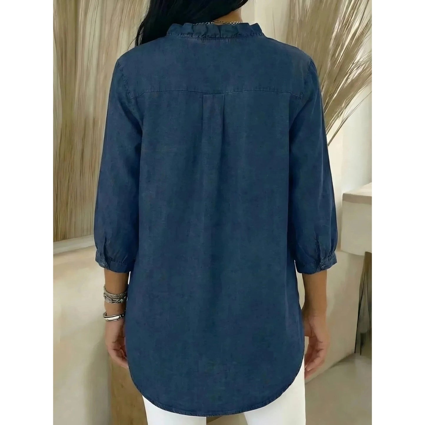 Makenna Midnight Ruffle Button Up Blouse