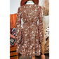 Mallory Brown Boho Floral Ruffled Puff Sleeve V Neck Mini Dress