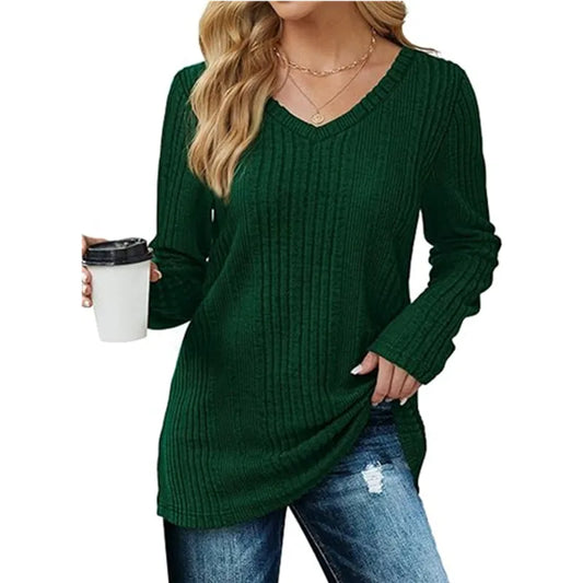 Marbella Green V Neck Loose Fit Sweater
