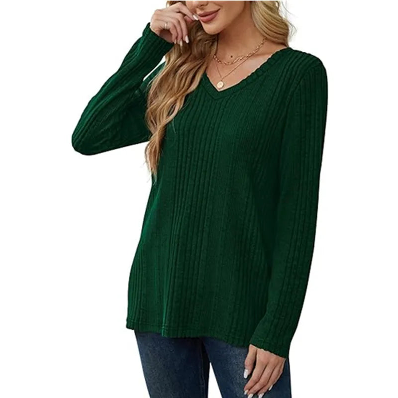 Marbella Green V Neck Loose Fit Sweater