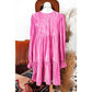 Maree Strawberry Pink Flounce Sleeve Tiered Ruffled Velvet Mini Dress