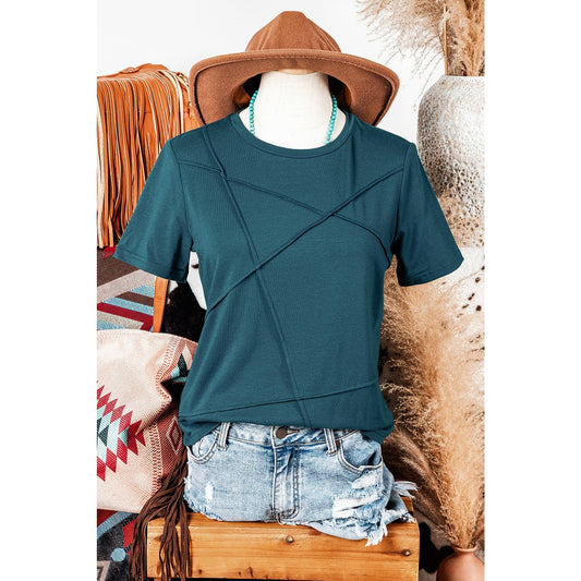 Maren Blue Sapphire Toothpick Stripe Round Neck T Shirt