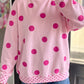 Margaret Pink Polka Dot Print Contrast Detail Oversized Tunic Sweatshirt