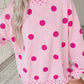 Margaret Pink Polka Dot Print Contrast Detail Oversized Tunic Sweatshirt
