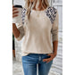 Margo Beige Leopard Print Detail Round Neck Long Sleeve Top