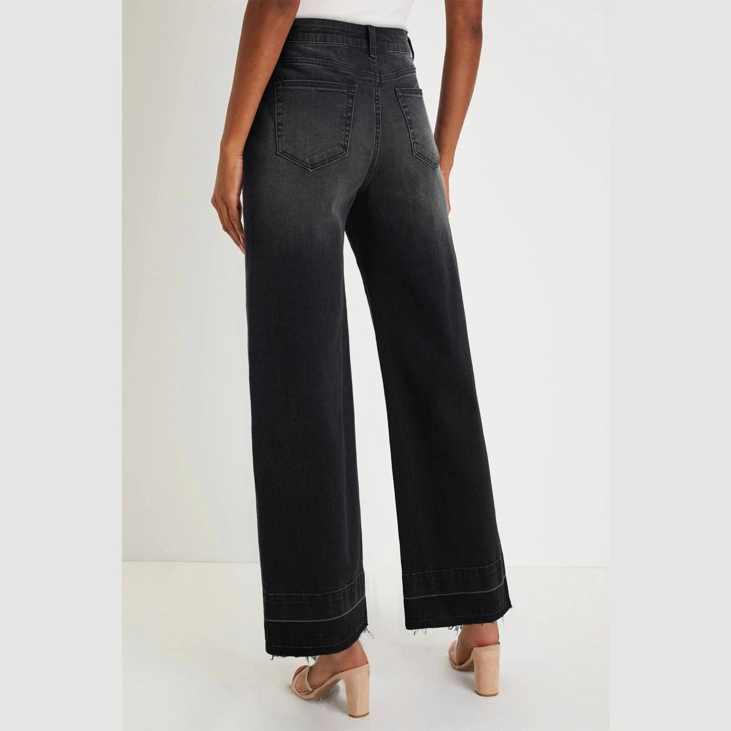 Mari Black Raw Hem Unique Cuffs Straight High Rise Loose Jeans