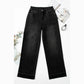 Mari Black Raw Hem Unique Cuffs Straight High Rise Loose Jeans