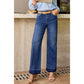 Mari Navy Blue Raw Hem Unique Cuffs Straight High Rise Loose Jeans Raw Hem Unique Cuffs Straight High Rise Loose Jeans