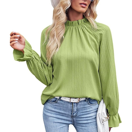 Maria Green Mock Turtle Neck Long Sleeve Blouse