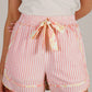 SALE!!!  Mariah Light Pink Floral Trim Ribbon Knot Striped Casual Shorts