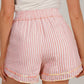 SALE!!!  Mariah Light Pink Floral Trim Ribbon Knot Striped Casual Shorts