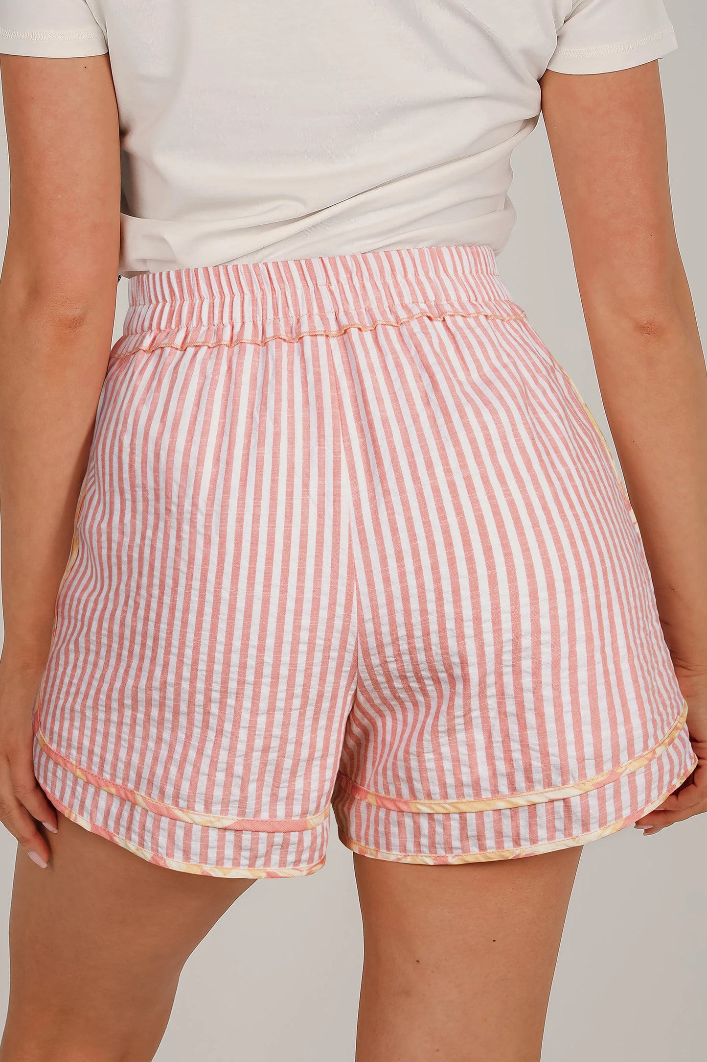 SALE!!!  Mariah Light Pink Floral Trim Ribbon Knot Striped Casual Shorts