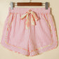SALE!!!  Mariah Light Pink Floral Trim Ribbon Knot Striped Casual Shorts