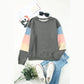 Marimar Grey Color Block Round Neck Long Sleeve Sweatshirt