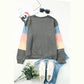 Marimar Grey Color Block Round Neck Long Sleeve Sweatshirt