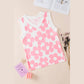 Marinda Pink Cute Flower Knitted V Neck Tank Top