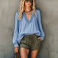 Mariselle Blue Light & Airy Ruffle Detail Blouse