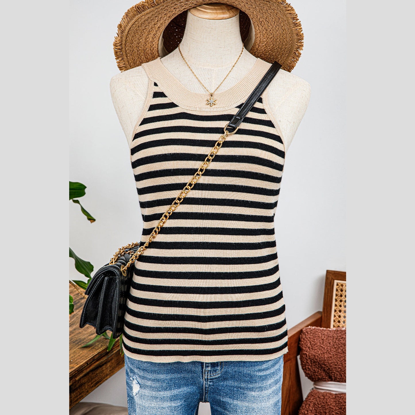 SALE!!!  Marissa Black Stripe Crew Neck Slim Fit Sweater