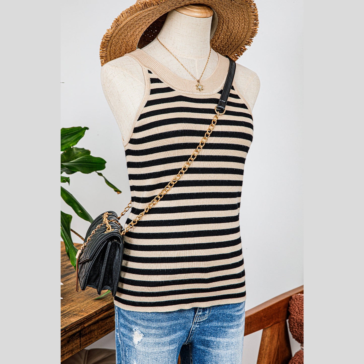 SALE!!!  Marissa Black Stripe Crew Neck Slim Fit Sweater