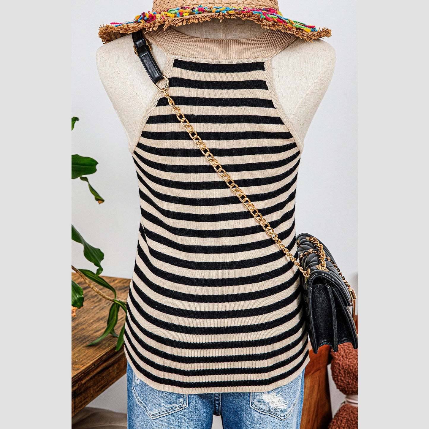 SALE!!!  Marissa Black Stripe Crew Neck Slim Fit Sweater