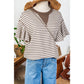 Maritsa Brown Contrast Detail Striped Ruffle Short Sleeve Top