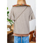 Maritsa Brown Contrast Detail Striped Ruffle Short Sleeve Top