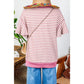 Maritsa Pink Contrast Detail Striped Ruffle Short Sleeve Top