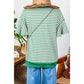 Maritsa Green Contrast Detail Striped Ruffle Short Sleeve Top