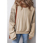 Marla Parchment Knit Crochet Exposed Seam Ribbed Trim Sweatshirt