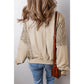Marla Parchment Knit Crochet Exposed Seam Ribbed Trim Sweatshirt