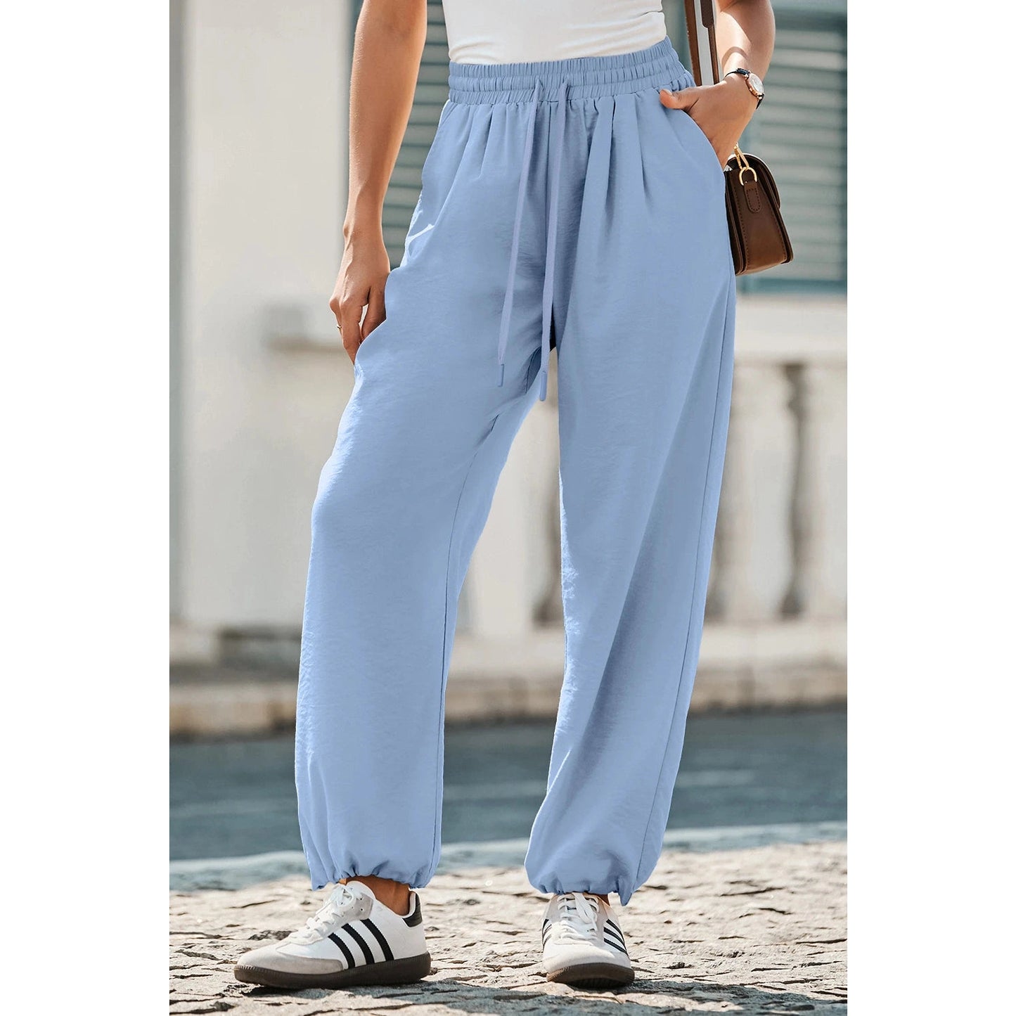 Marla Drawstring Elastic Waistband Pleated Loose Pants