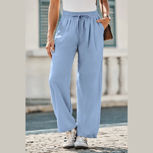 Marla Drawstring Elastic Waistband Pleated Loose Pants