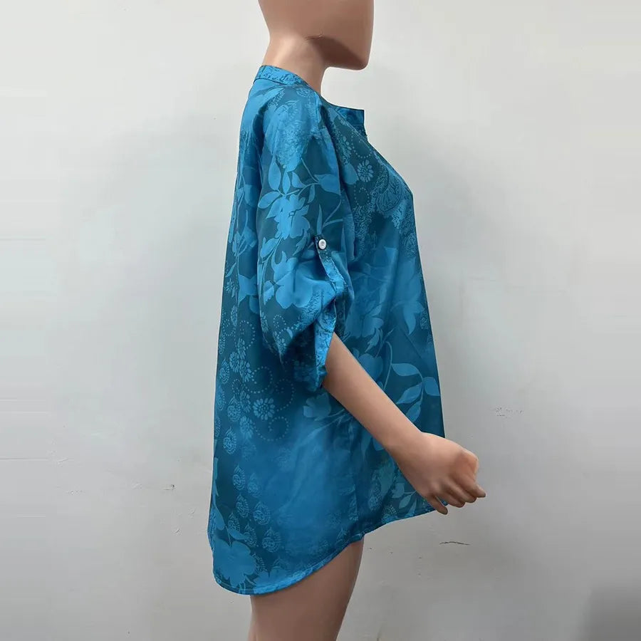 Marlee Blue Floral Embellished Pocket Blouse