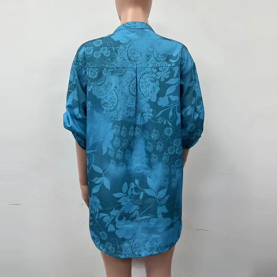 Marlee Blue Floral Embellished Pocket Blouse