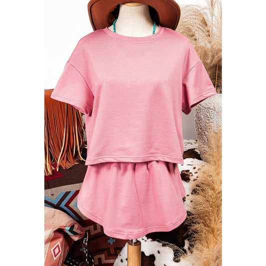 Marleem Pink Cropped Tee and Ruffle High Waist Skort Set