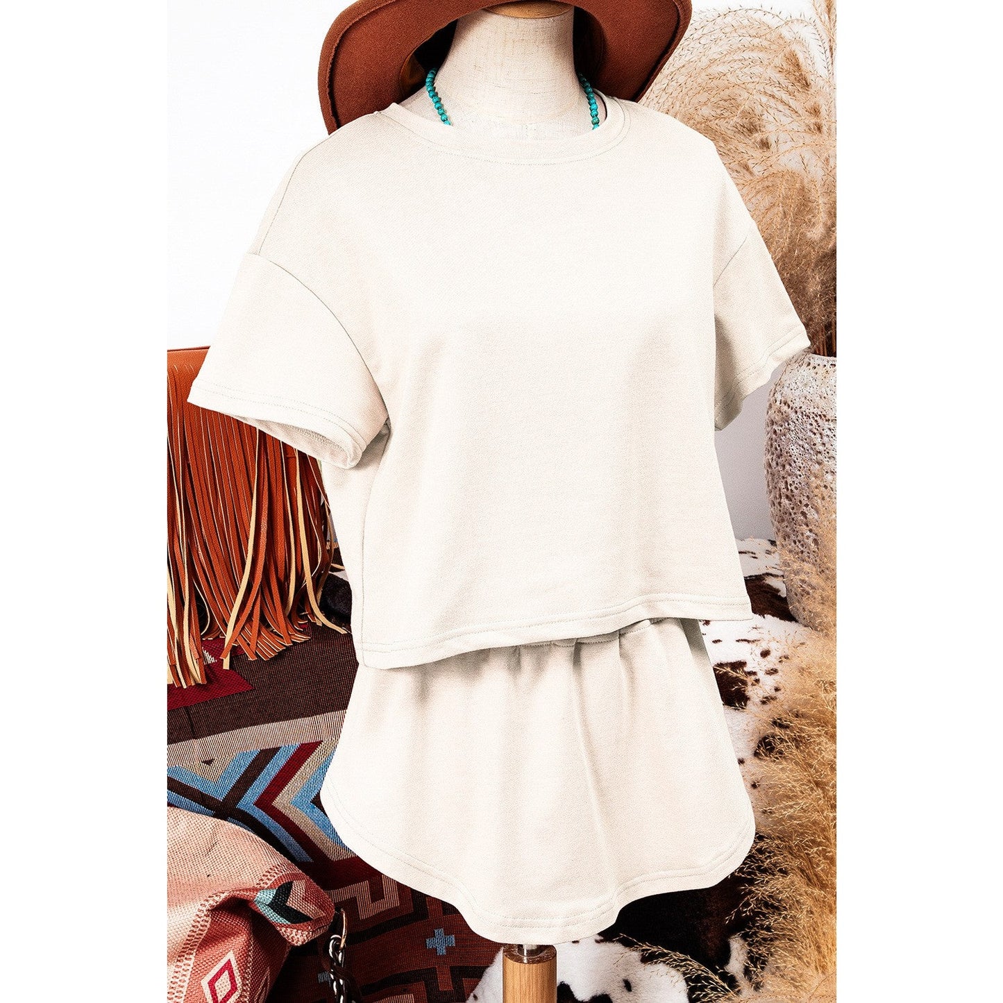 Marleem Beige Cropped Tee and Ruffle High Waist Skort Set