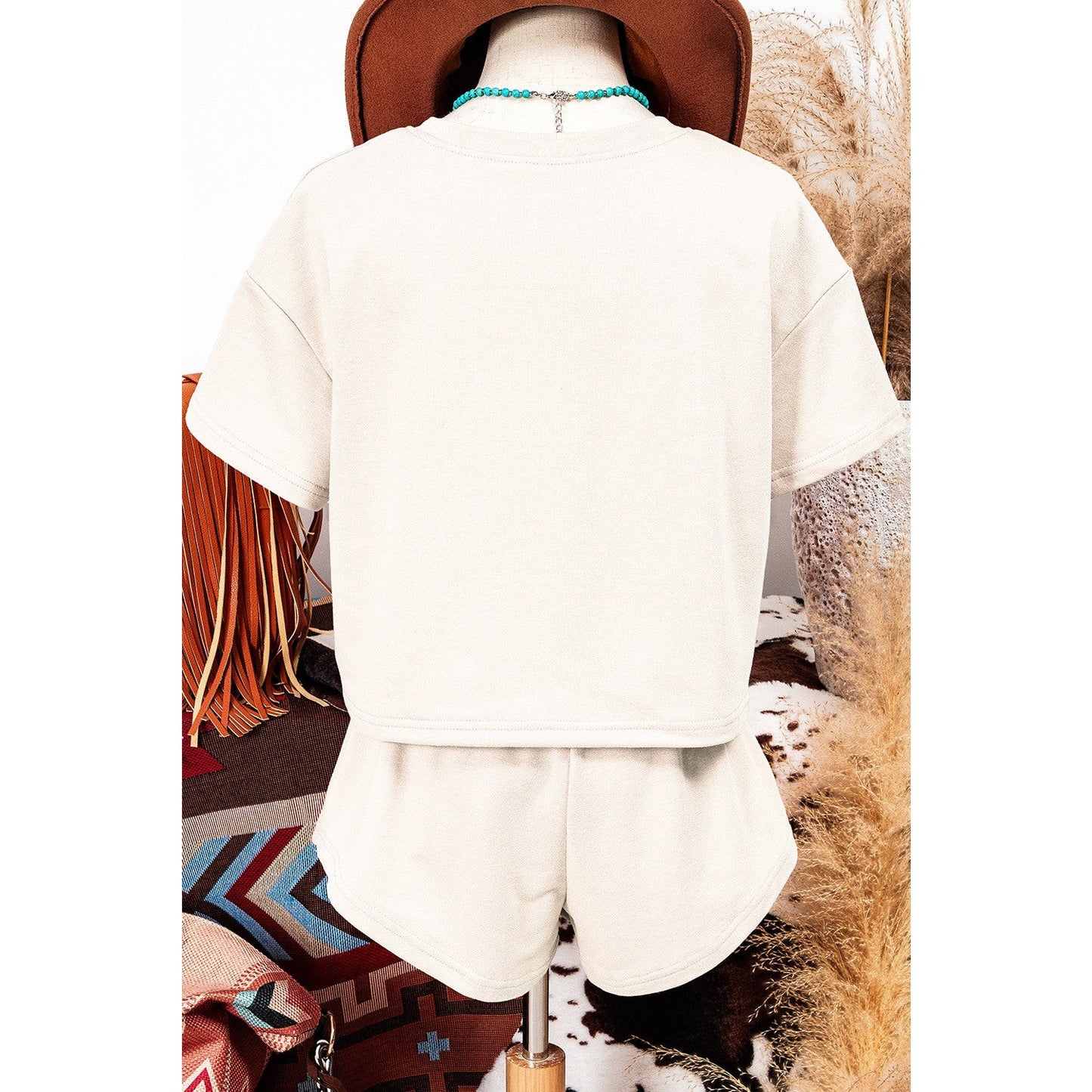 Marleem Beige Cropped Tee and Ruffle High Waist Skort Set