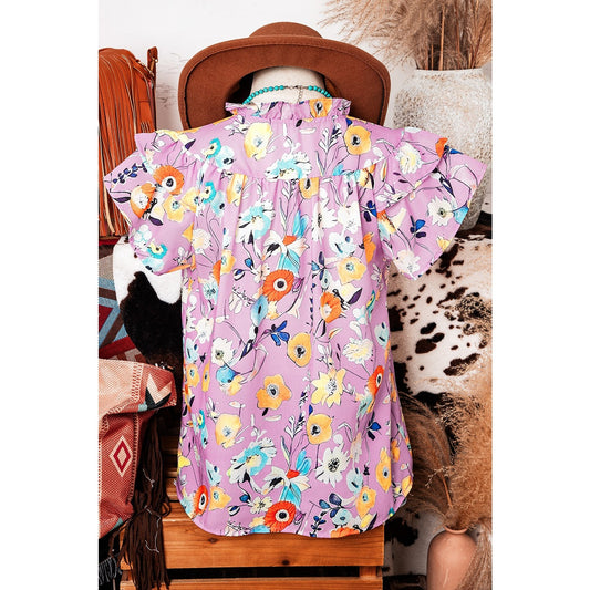Marlene Pink Flutter Sleeve V Neck Floral Top