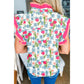 Marley Floral Print Color Block Striped Trim Flutter Sleeve Half Button Blouse