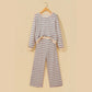 Marli Khaki Stripe Contrast Trim Long Sleeve Top Elastic Waist Pants Set