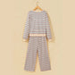 Marli Khaki Stripe Contrast Trim Long Sleeve Top Elastic Waist Pants Set