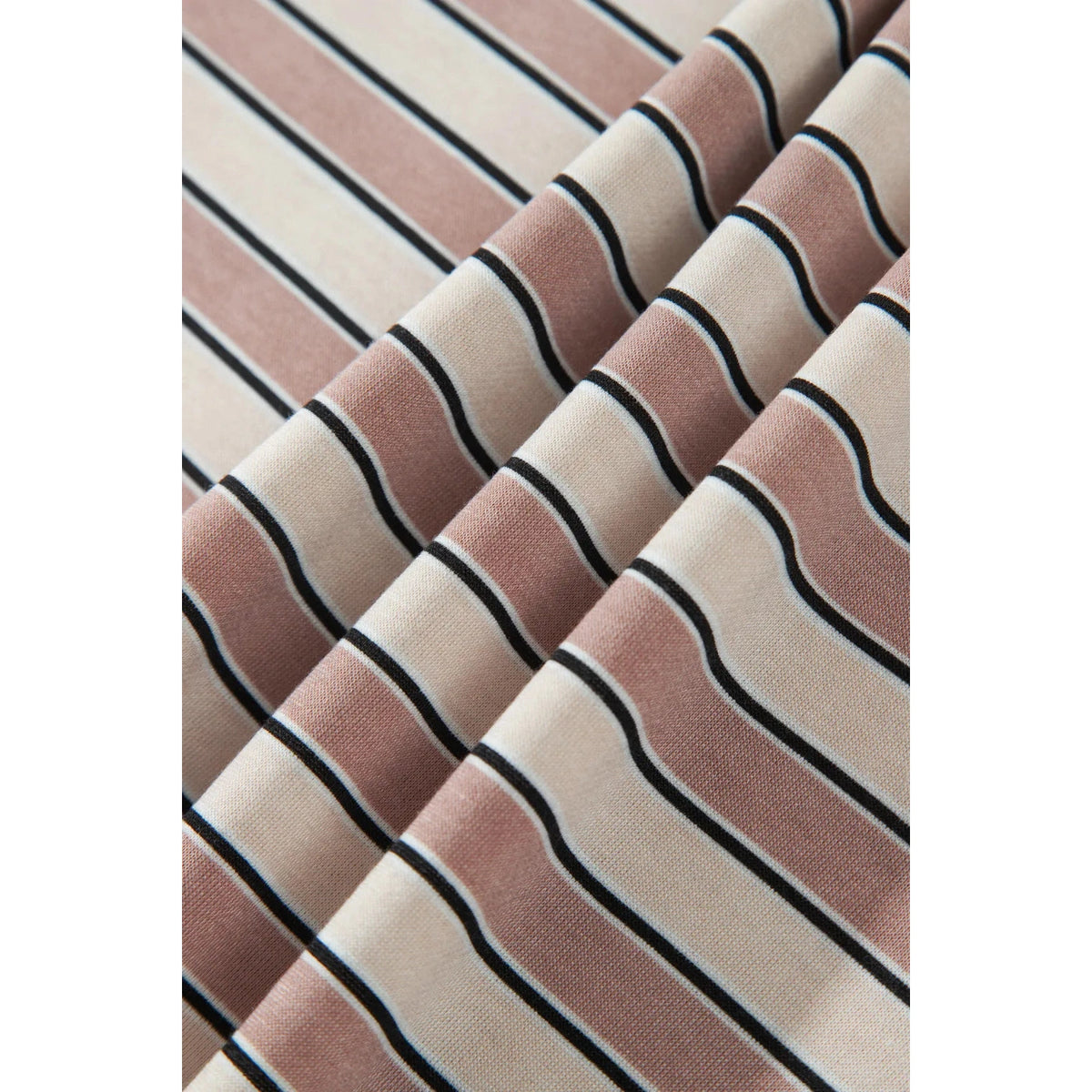 Marli Khaki Stripe Contrast Trim Long Sleeve Top Elastic Waist Pants Set