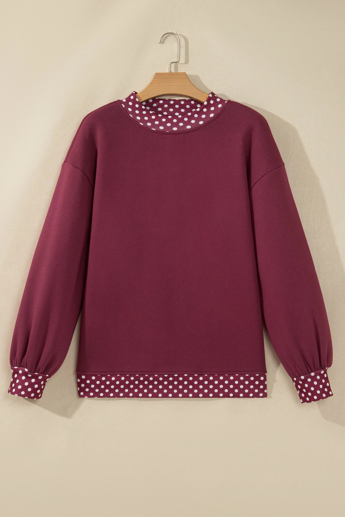 Phoebe Maroon Colorblock Polka Dot Contrast Trim Oversized Sweatshirt