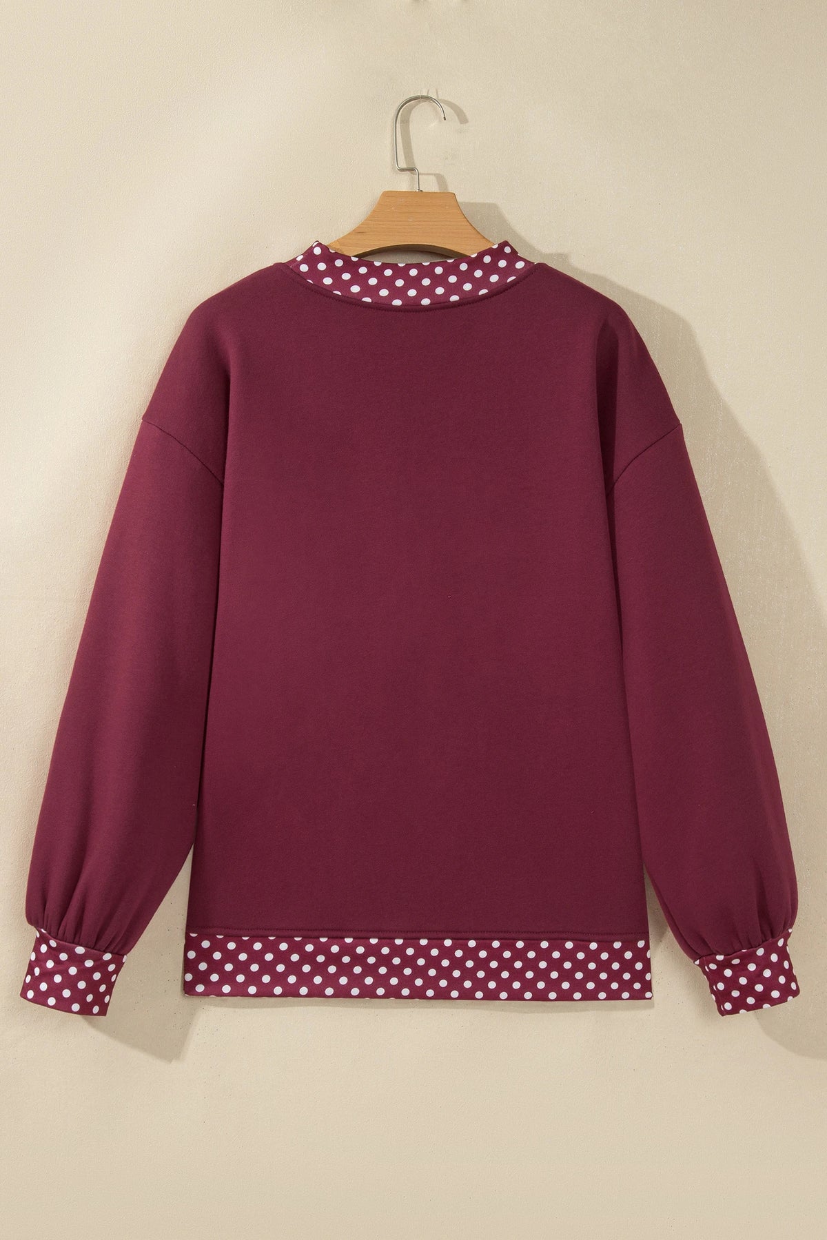 Phoebe Maroon Colorblock Polka Dot Contrast Trim Oversized Sweatshirt