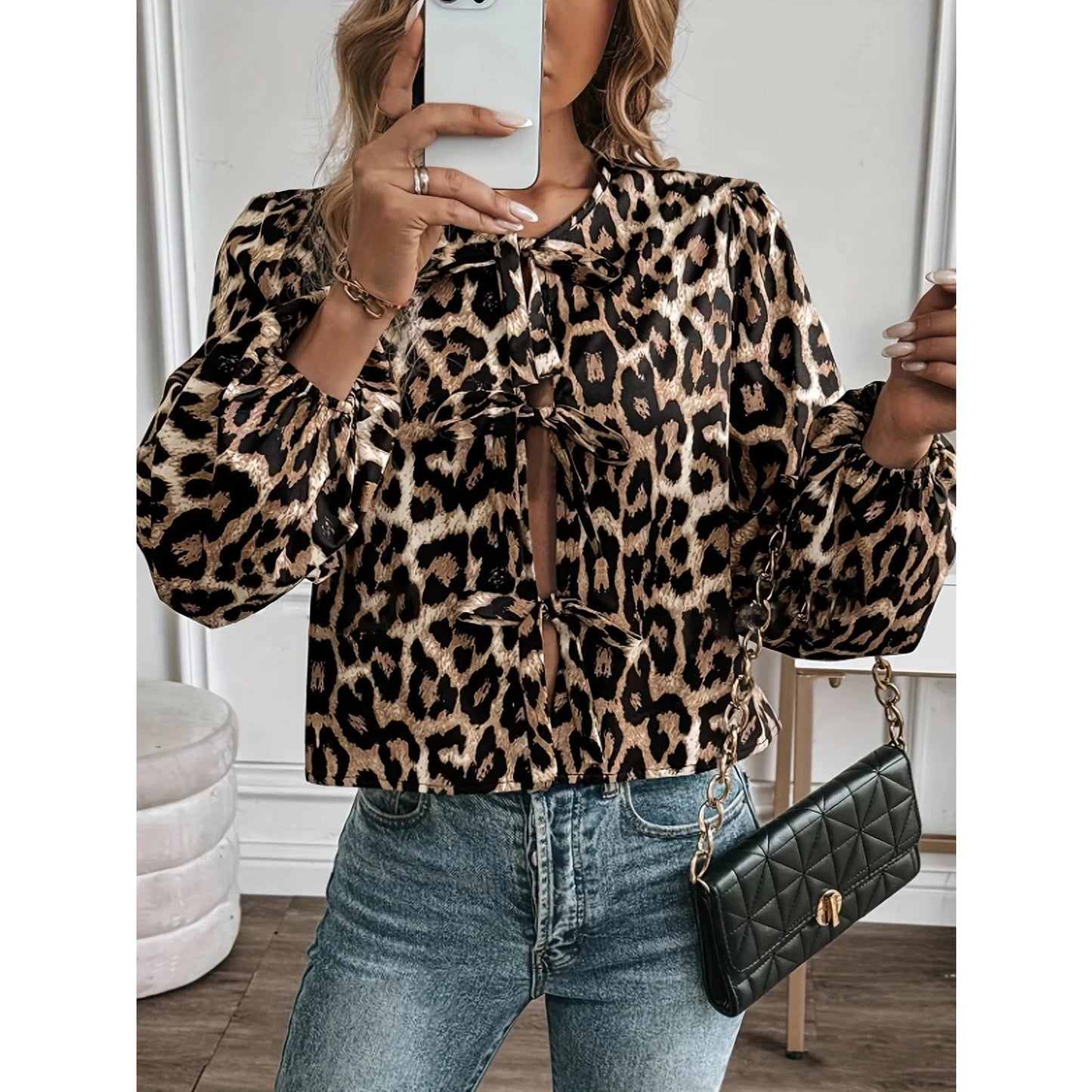 Marsena Chic Animal‑Print Tie Blouse