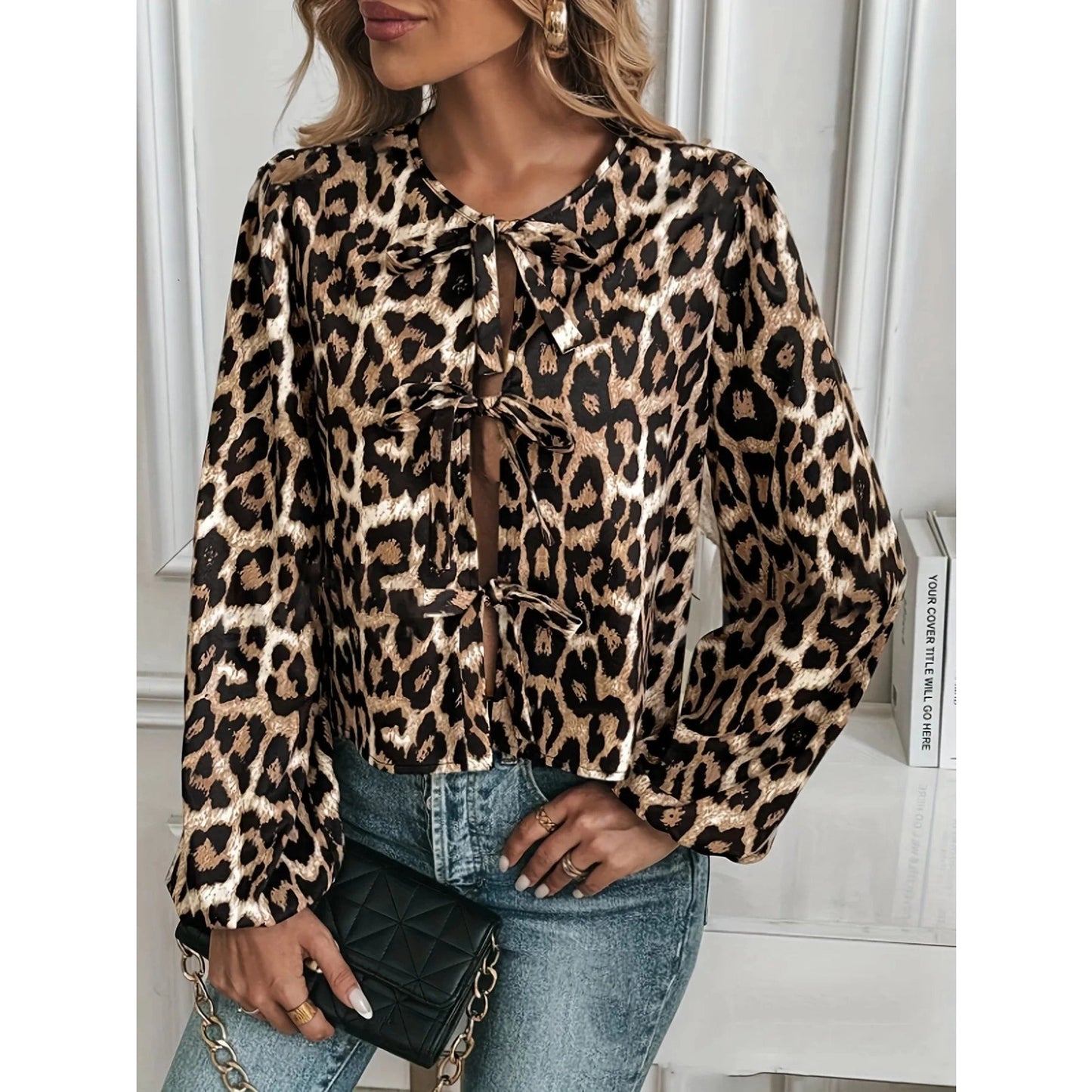 Marsena Chic Animal‑Print Tie Blouse