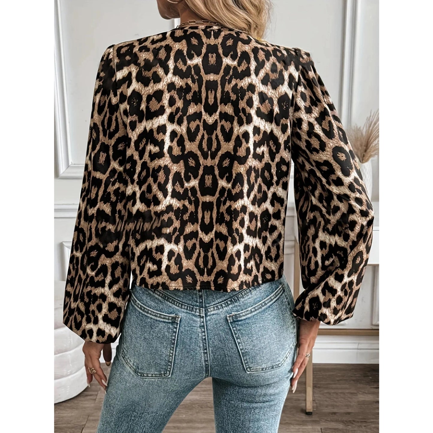 Marsena Chic Animal‑Print Tie Blouse