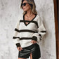 Marti Black & White V Neck Cut Off Sweater