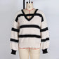 Marti Black & White V Neck Cut Off Sweater