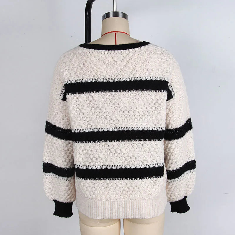 Marti Black & White V Neck Cut Off Sweater